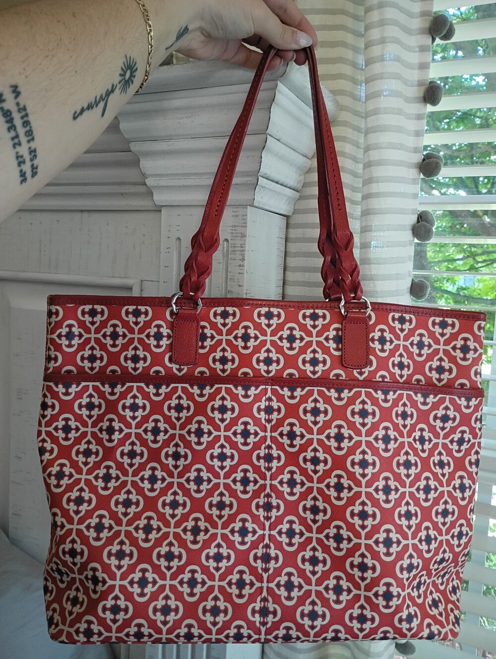 Brighton Red Patterned Tote with Tassel Charm - Picture 2 of 12